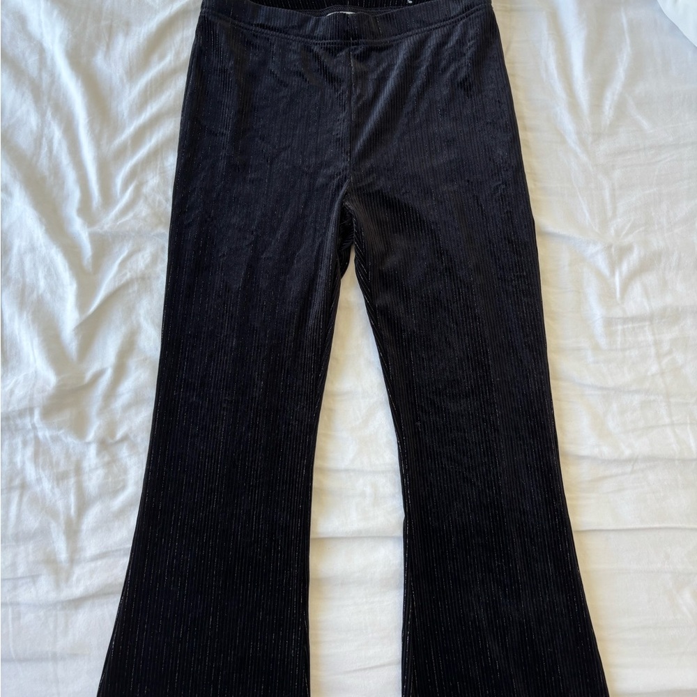 Aerie velvet flare pants with silver stripes